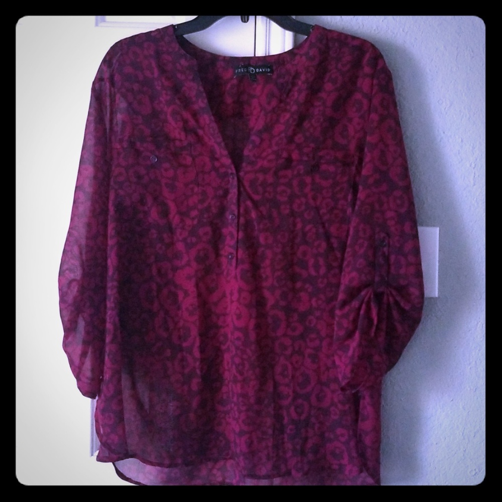 Magenta Animal Cheetah Print Sheer Blouse